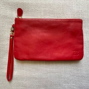 HButler Red Leather Wristlet Zip Pouch Wallet Clutch